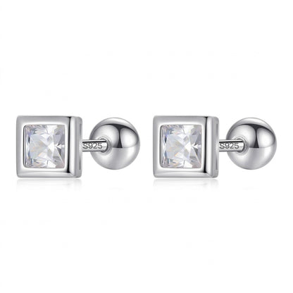 Aretes Cuadrado con Zirconia y Rosca