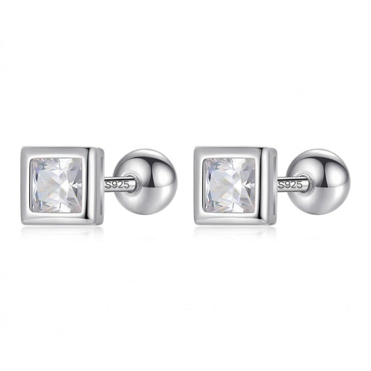 Aretes Cuadrado con Zirconia y Rosca