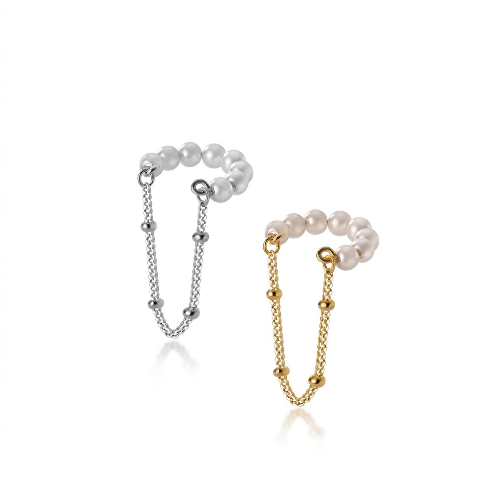 Aretes de Clip con Perla y Cadena