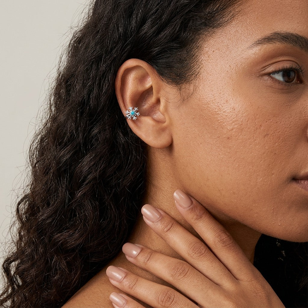 Aretes de Clip Copo de Nieve con Zirconias