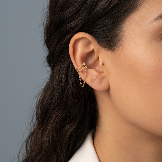 Aretes de Clip Doble Cadena con Zirconias