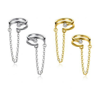 Aretes de Clip Doble Cadena con Zirconias