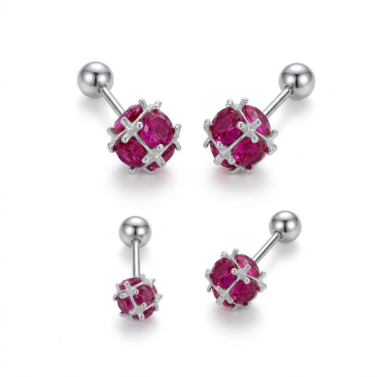 Aretes Esfera con Zirconia Roja