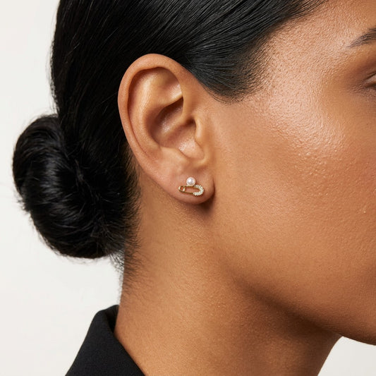 Aretes Eslabón Clip con Perla