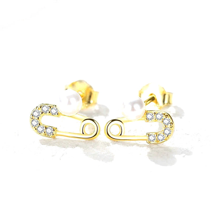 Aretes Eslabón Clip con Perla