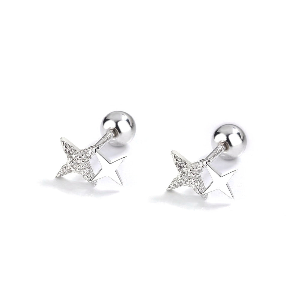 Aretes Estrella Brillante con Cierre de Rosca