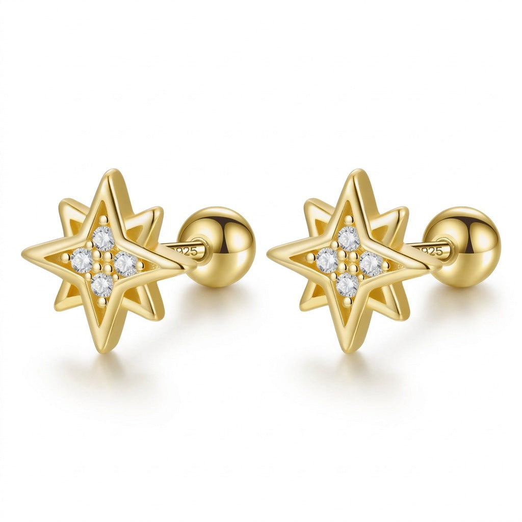 Aretes Estrella con Zirconia Blanca