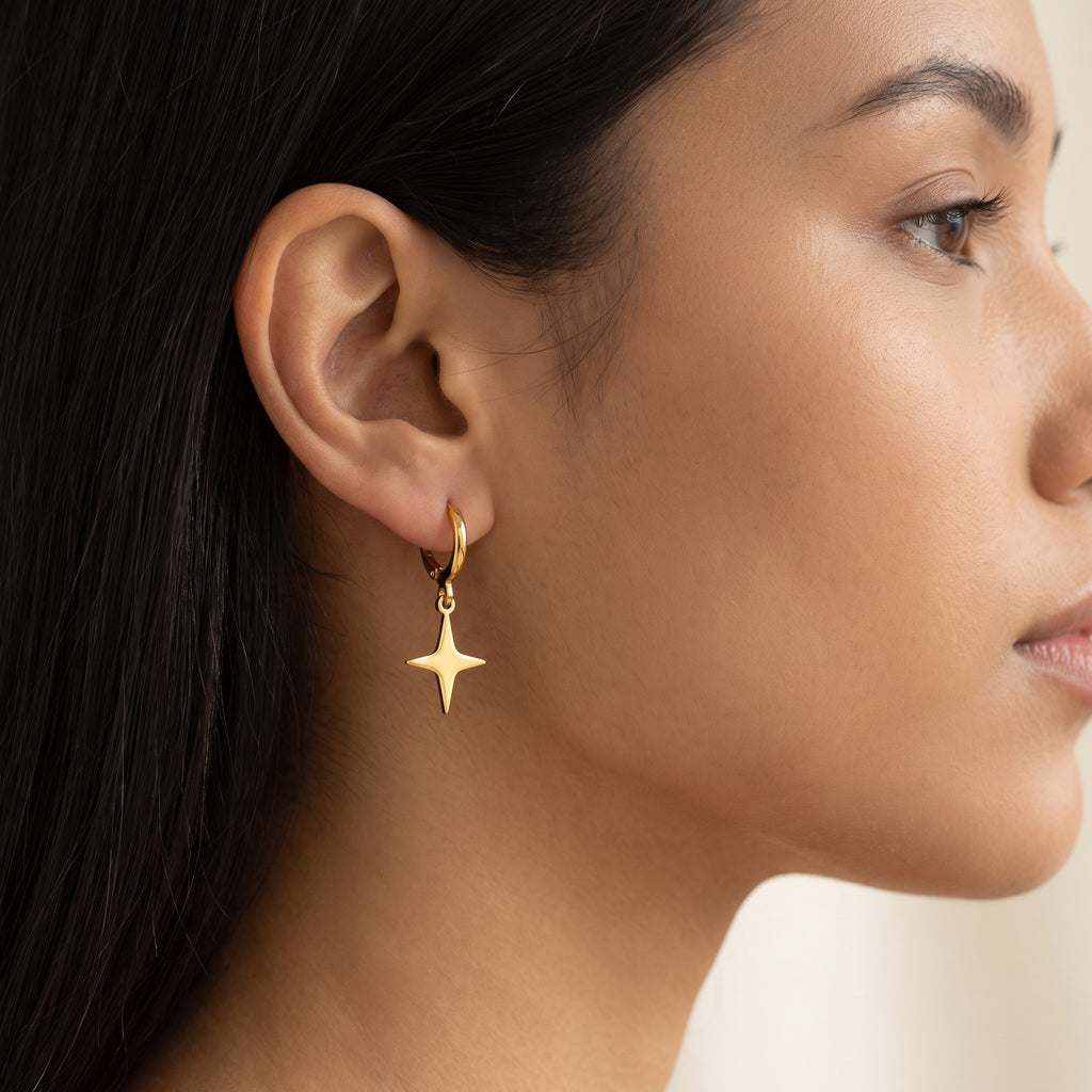 Aretes Estrella dorados puestos