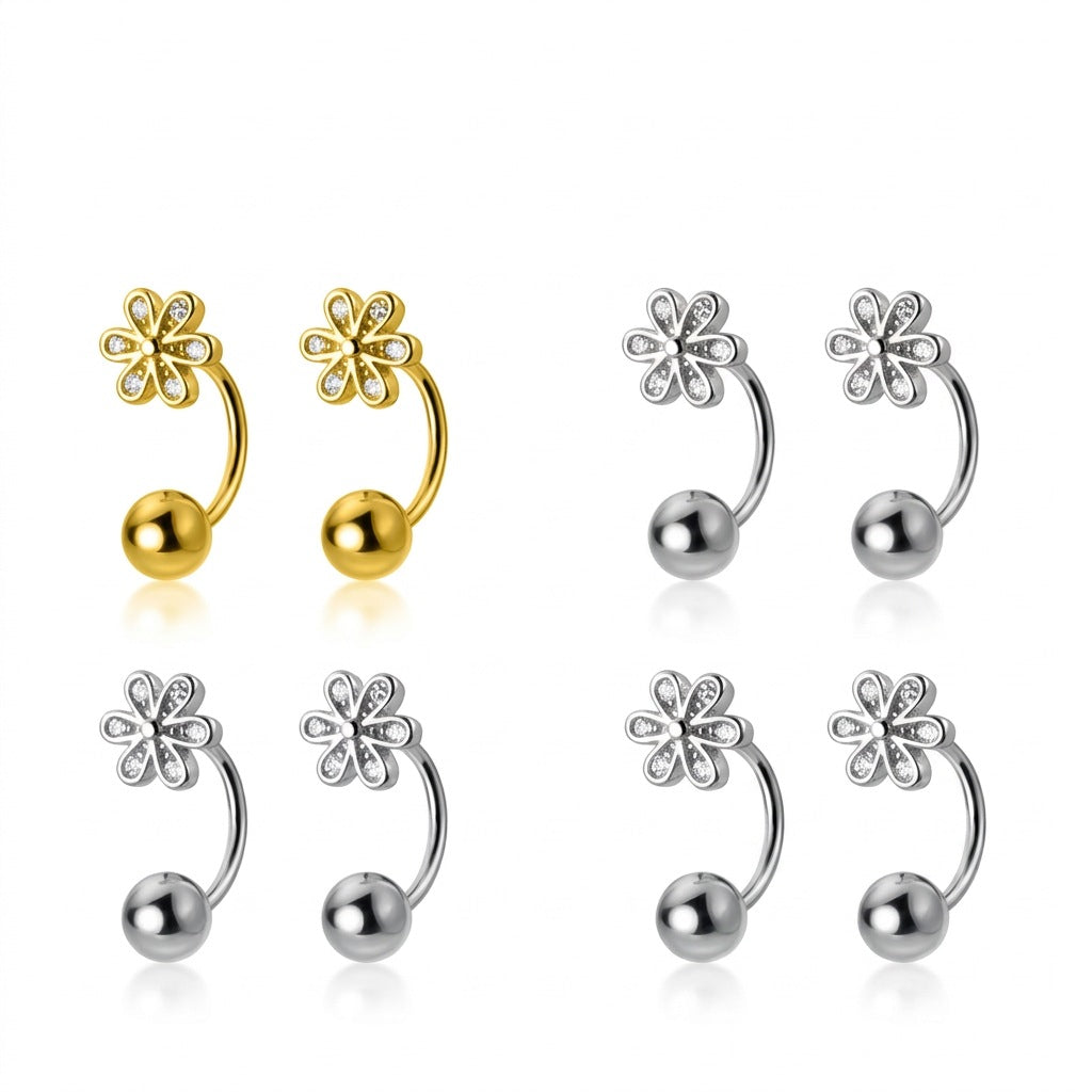 Aretes Flor Brillante con Cierre de Rosca