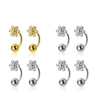 Aretes Flor Brillante con Cierre de Rosca