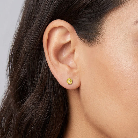Aretes Flor Brillante con Rosca