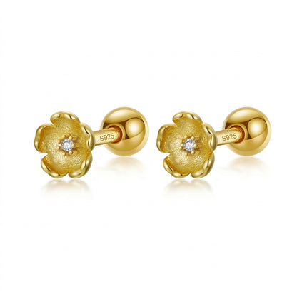 Aretes Flor Brillante con Rosca