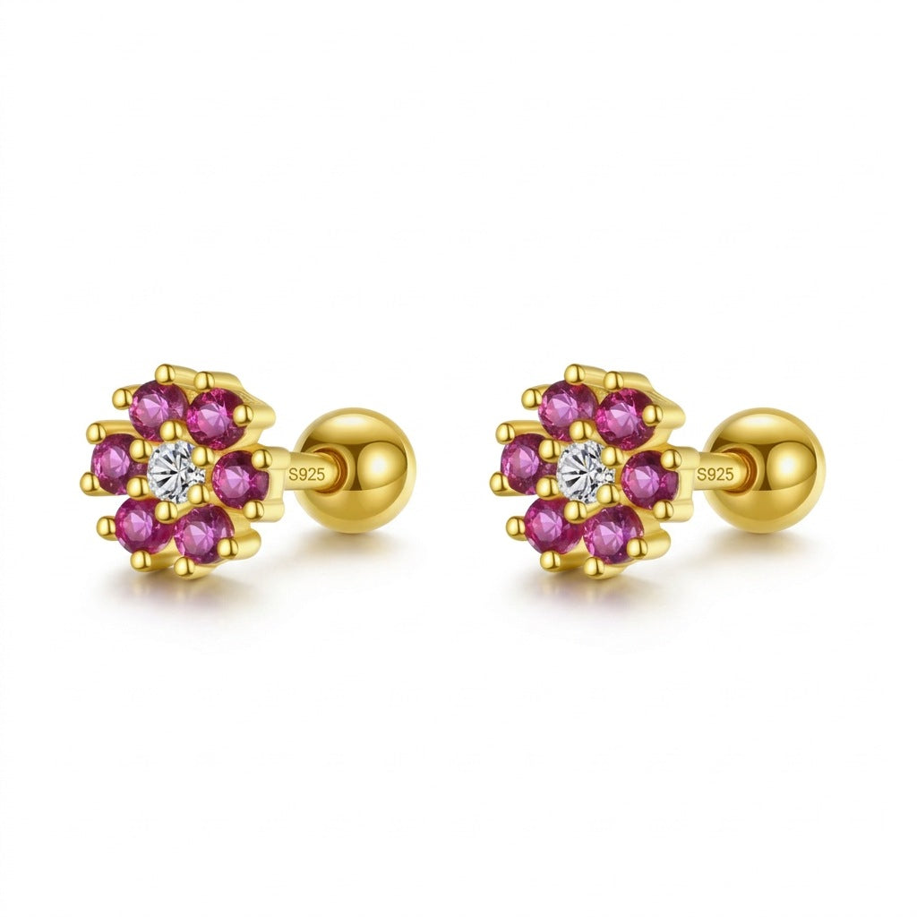 Aretes Flor con Zirconia de Color
