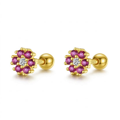 Aretes Flor con Zirconia de Color