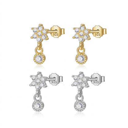 Aretes Flor con Zirconias en Cuatro Estilos