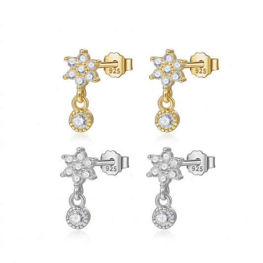 Aretes Flor con Zirconias en Cuatro Estilos