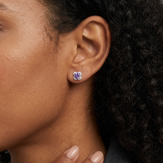 Aretes Flor con Zirconias Moradas