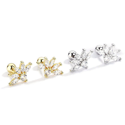 Aretes Flor con Zirconias Transparentes