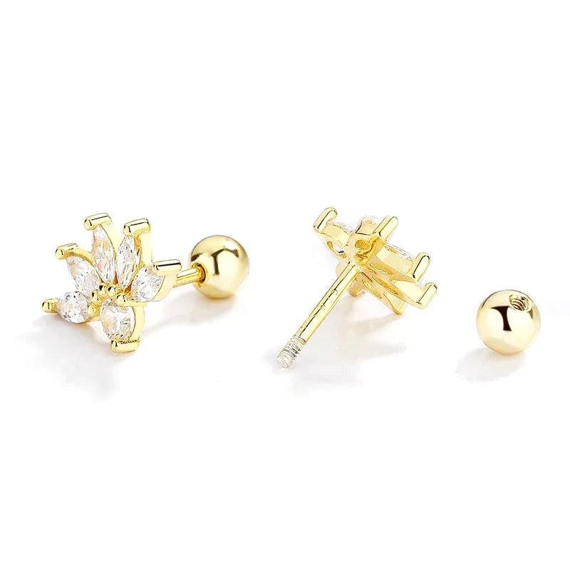 Aretes Flor con Zirconias Transparentes