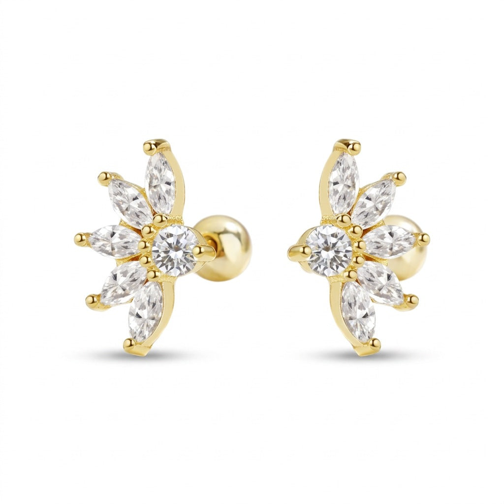 Aretes Flor con Zirconias Transparentes