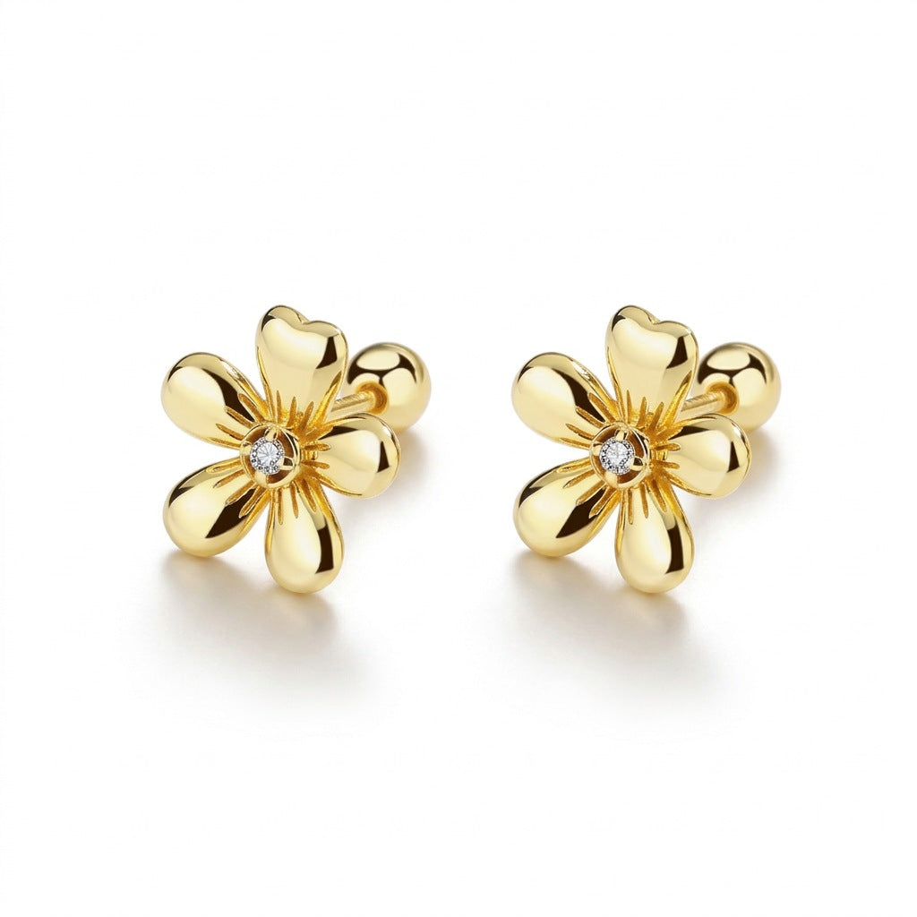 Aretes Flor con Zirconias y Rosca