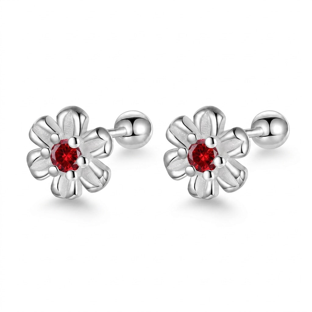 Aretes Flor de Zirconia con Rosca