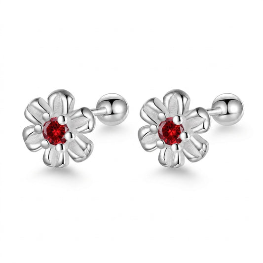 Aretes Flor de Zirconia con Rosca