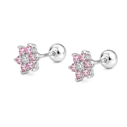Aretes Flor de Zirconias Rosas