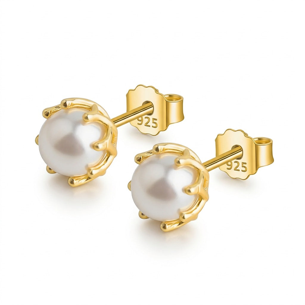 Aretes Flor Dorada con Perla