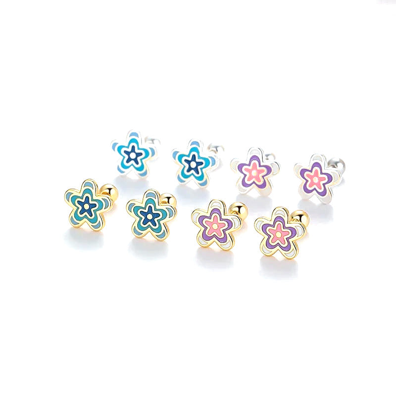 Aretes Flor Esmaltada Azul o Morada