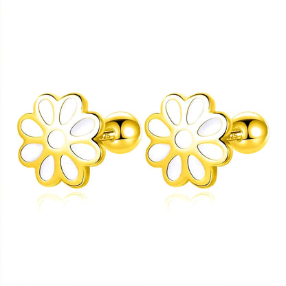 Aretes Flor Esmaltada con Cierre de Rosca