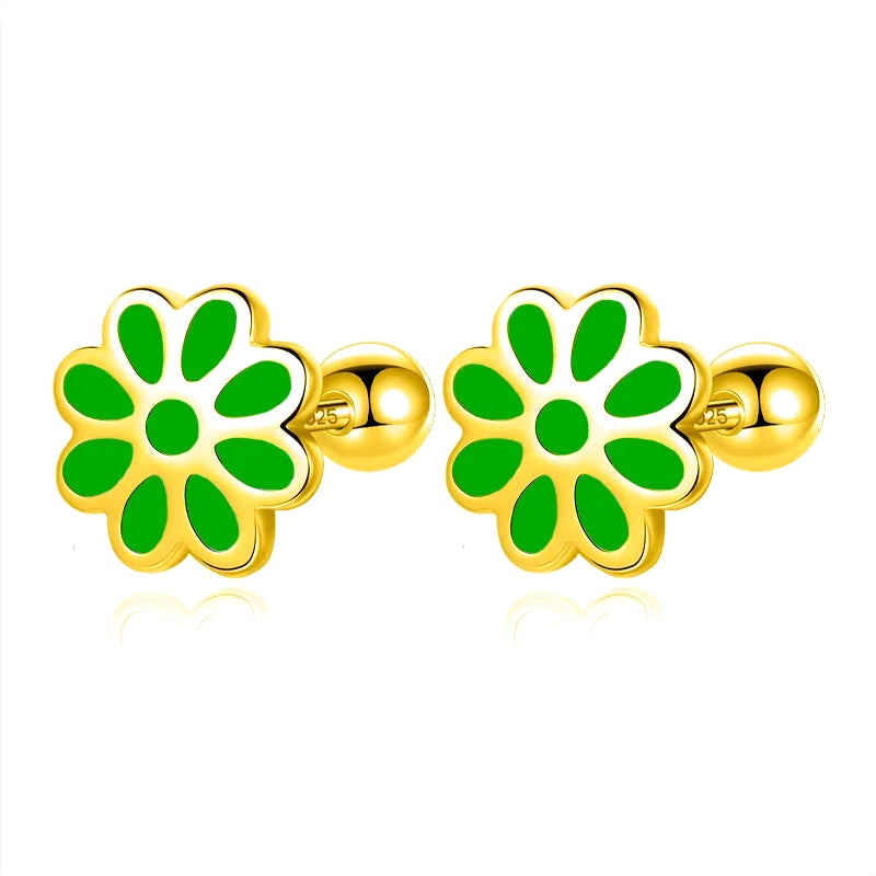 Aretes Flor Esmaltada con Cierre de Rosca