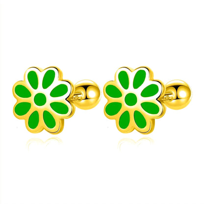 Aretes Flor Esmaltada con Cierre de Rosca