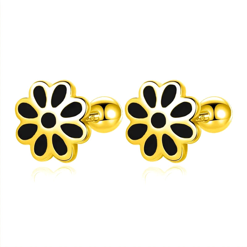 Aretes Flor Esmaltada con Cierre de Rosca