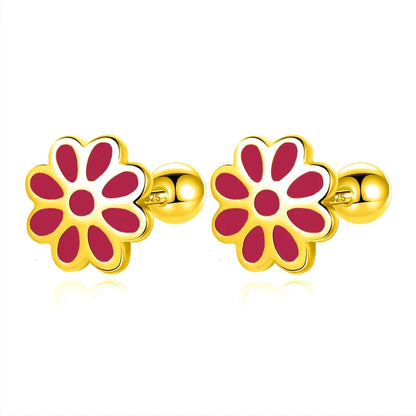 Aretes Flor Esmaltada con Cierre de Rosca