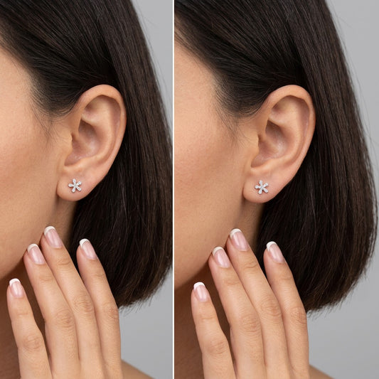 Aretes Florecita Brillante con Cierre de Rosca