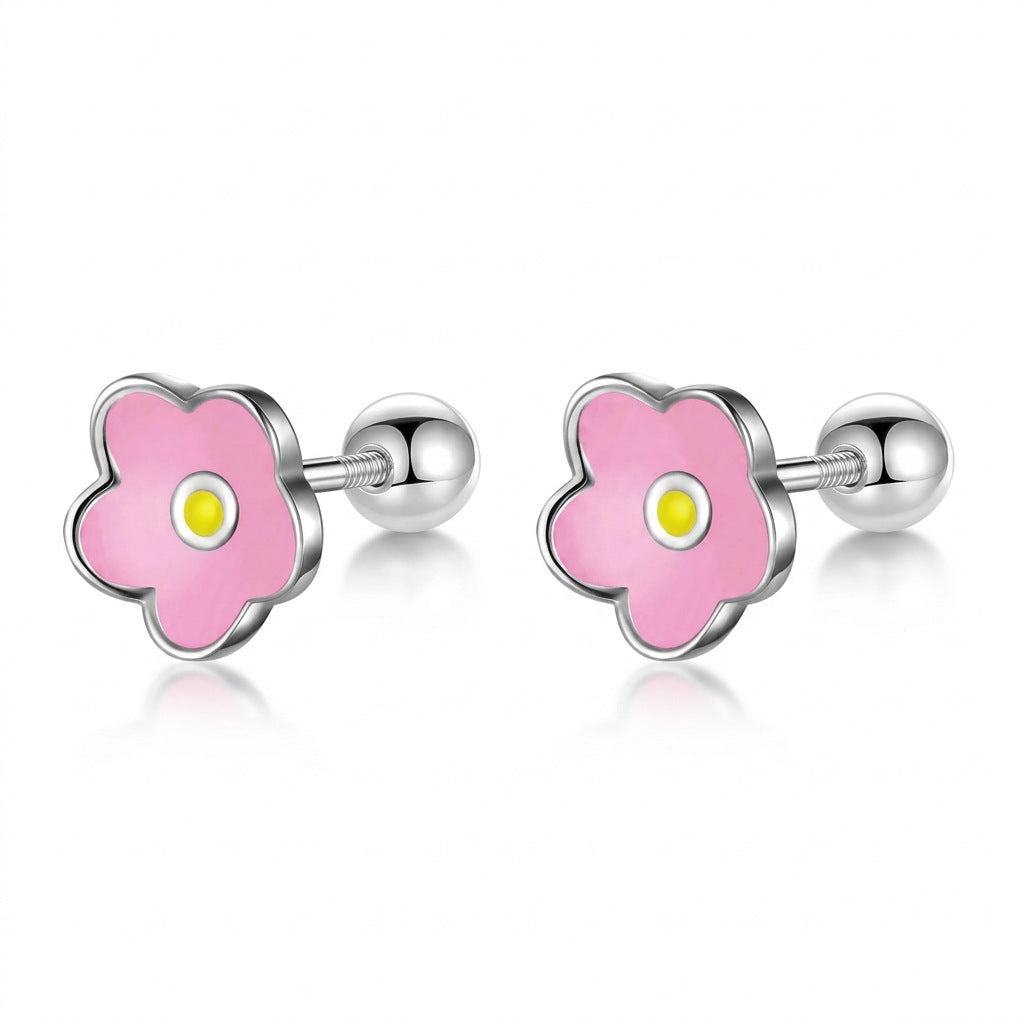Aretes Florecita Esmaltada con Rosca