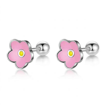 Aretes Florecita Esmaltada con Rosca