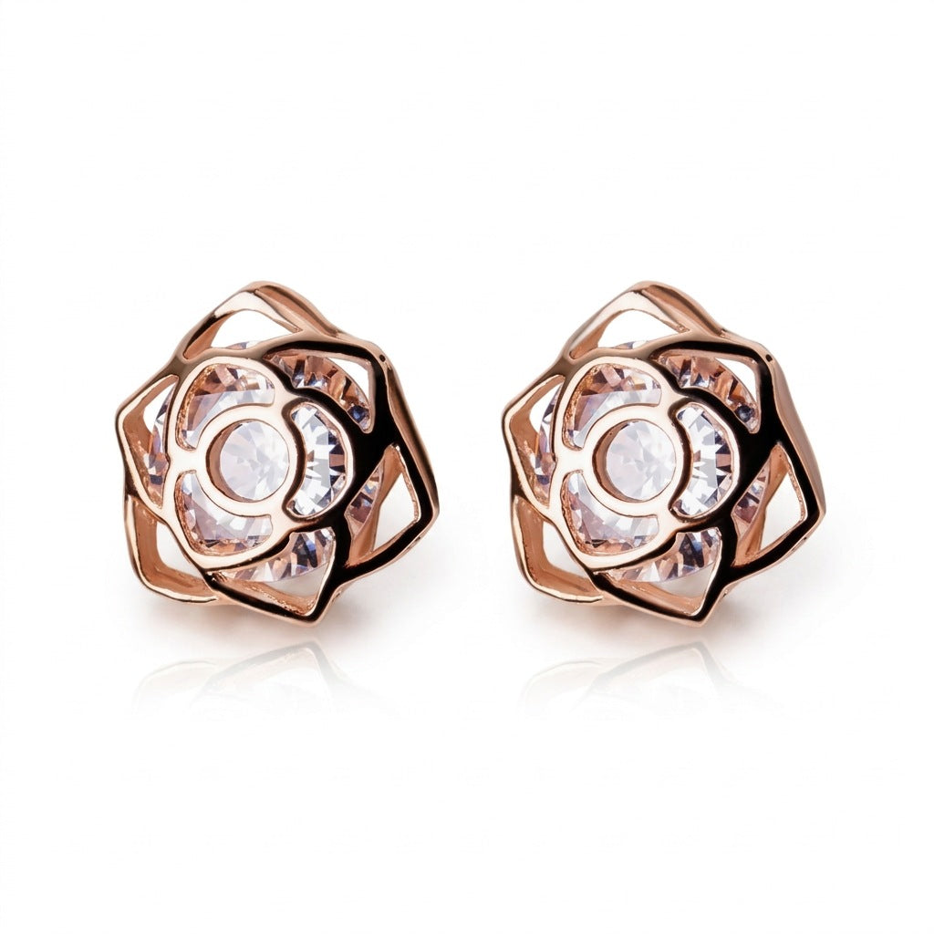 Aretes Forma de Rosa con Zirconias