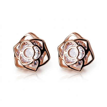 Aretes Forma de Rosa con Zirconias