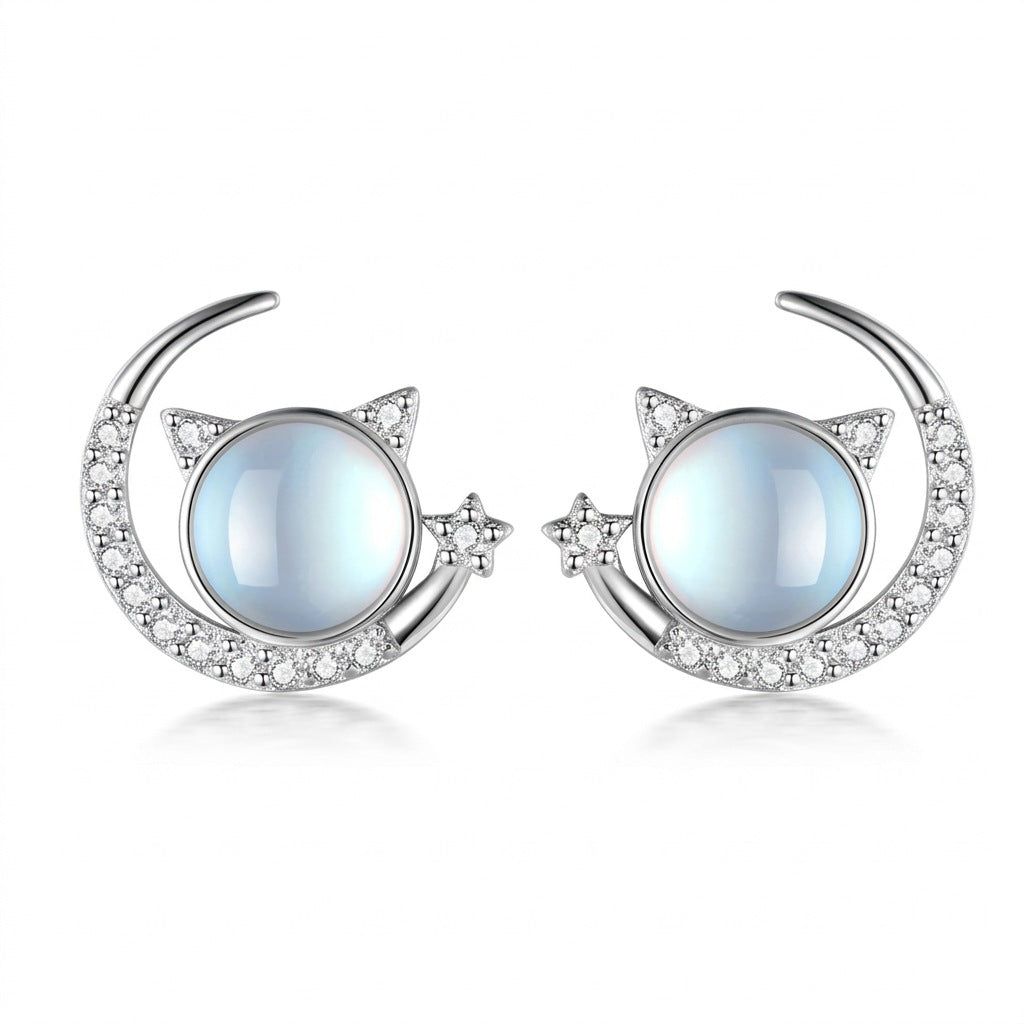 Aretes Gato y Luna con Piedra Luna