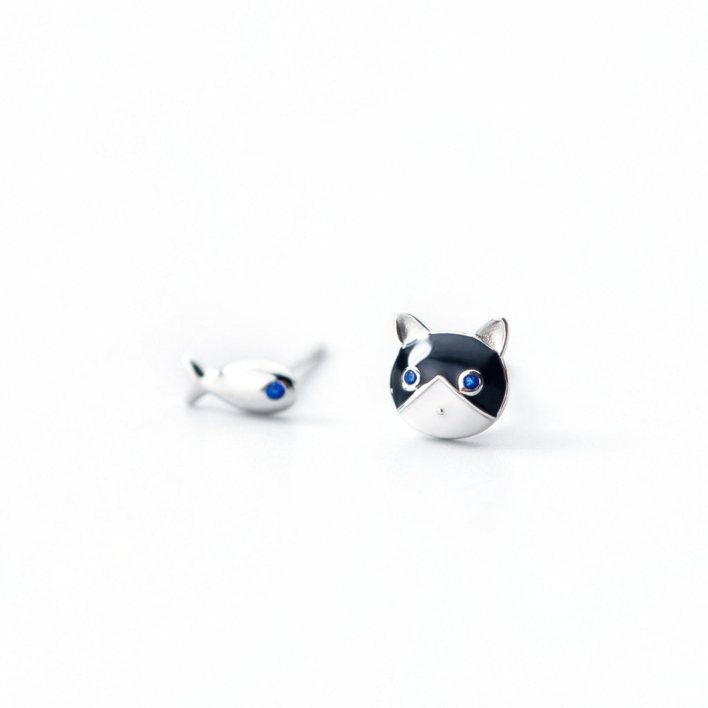 Aretes Gato y Pez Asimétricos