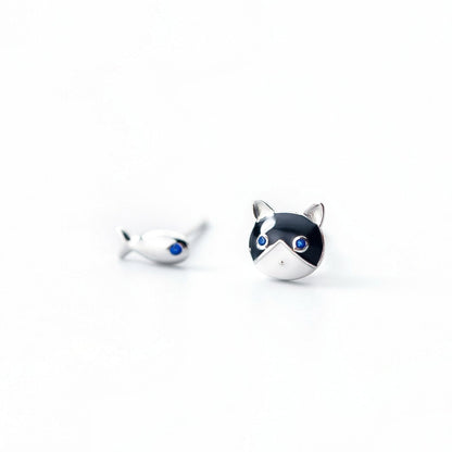 Aretes Gato y Pez Asimétricos