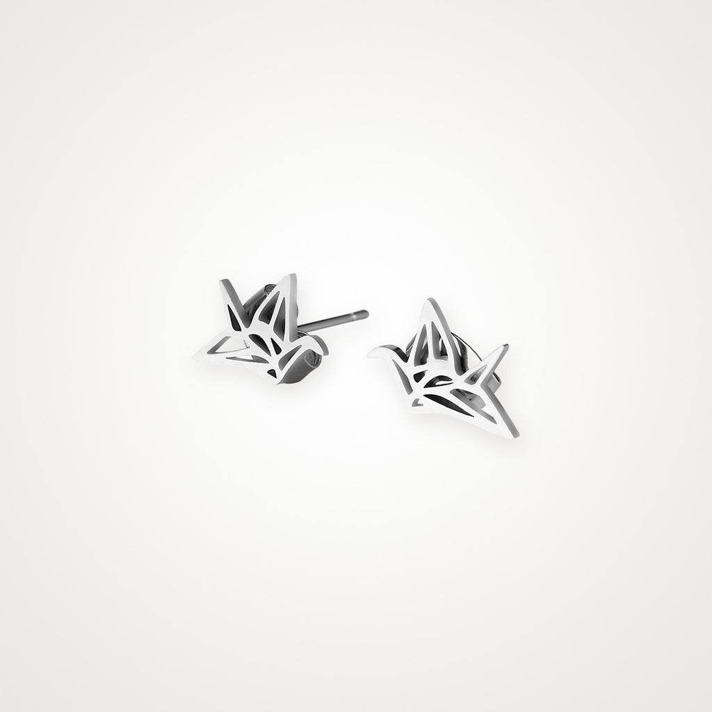 Aretes Grulla de origami plateados