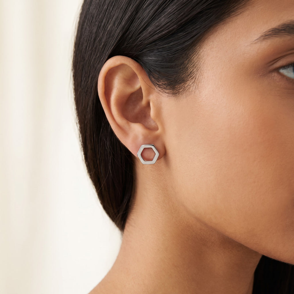 Aretes Hexágono plateados puestos