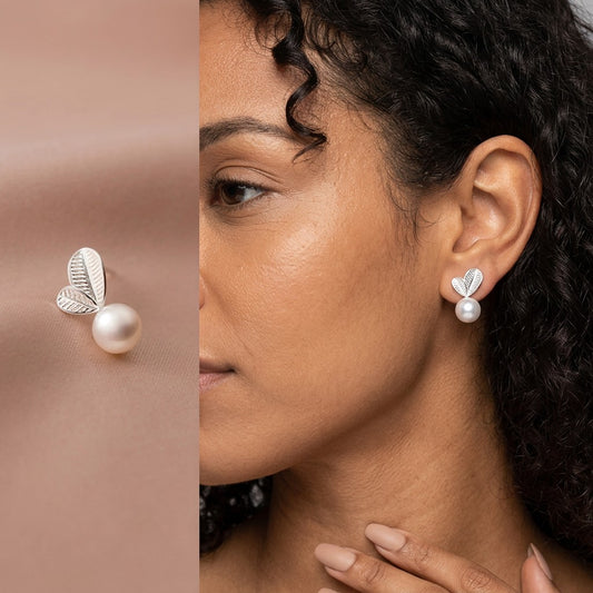Aretes Hoja con Perla