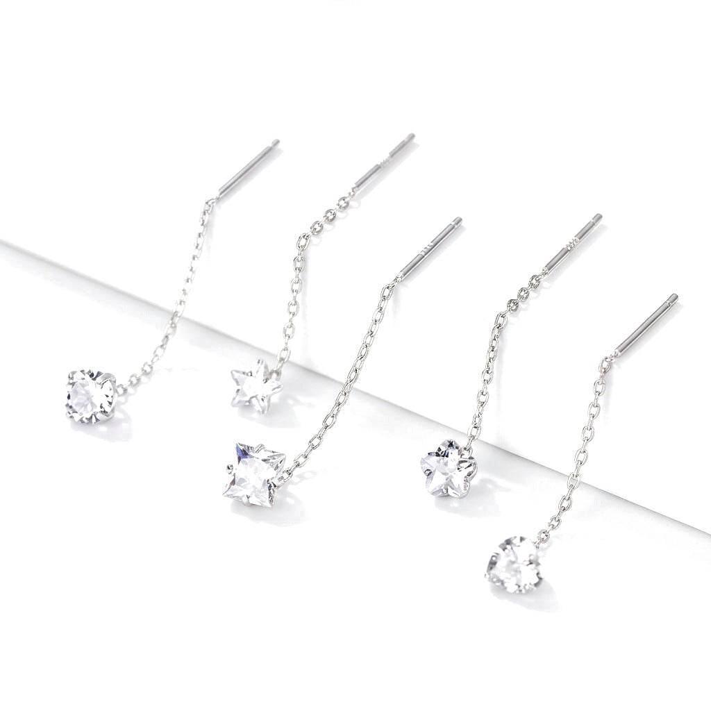 Aretes Largos con Zirconia Colgante en Cinco Formas