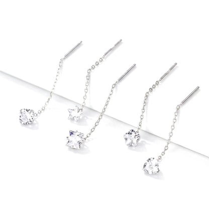 Aretes Largos con Zirconia Colgante en Cinco Formas