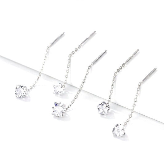 Aretes Largos con Zirconia Colgante en Cinco Formas