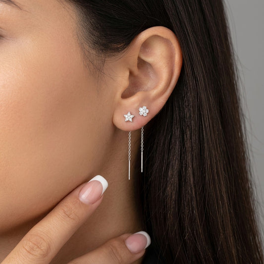 Aretes Largos con Zirconia Colgante en Cinco Formas